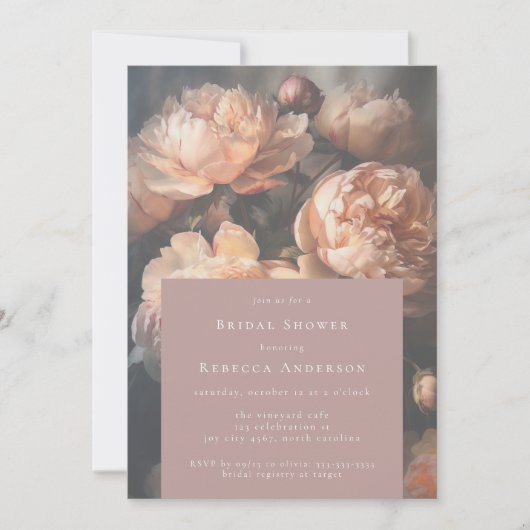ロマンチックパステルピーニー花模様ブライダルシャワー 招待状 (正面)