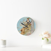 ロマンチックパリラバーズシャビシックなブルー ラウンド壁時計 (ホーム)