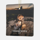 ロマンチックパーソナライズされたなカップルの写真クリスマス セラミックオーナメント (左)