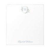 ロマンチックパーソナライズされたブルーウォーター色フローラクレスト ノートパッド (正面)