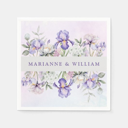 ロマンチックパープルアイリスと牡丹結婚フローラ スタンダードカクテルナプキン (正面)
