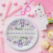 ロマンチックパープルアイリスと牡丹結婚フローラ ペーパープレート (パーティー)