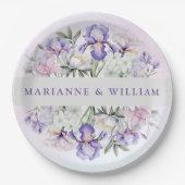 ロマンチックパープルアイリスと牡丹結婚フローラ ペーパープレート (正面)