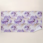 ロマンチックパープルアイリスフローラブライダルシャワー ビーチタオル (正面)