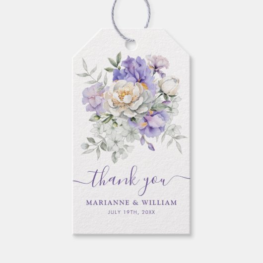 ロマンチックパープルアイリスフローラ結婚式の引き出物 ギフトタグ (正面)