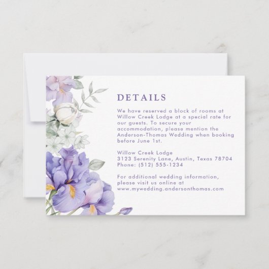 ロマンチックパープルアイリス結婚フローラの詳細カード 出欠カード (正面)