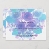 ロマンチックパープルアクアブルー結婚フローラ 招待状 (正面/裏面)