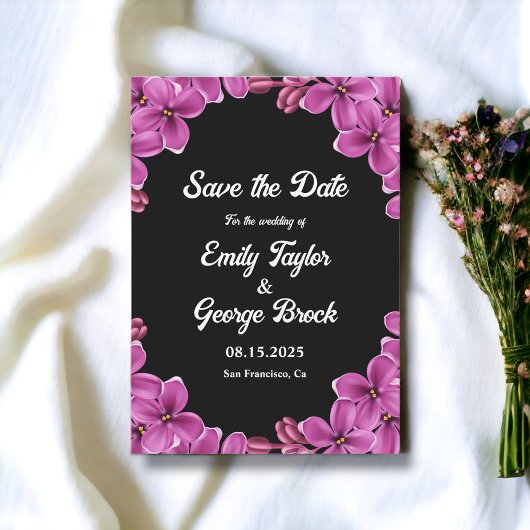 ロマンチックパープルオーキッドバラブラックフローラ セーブザデート