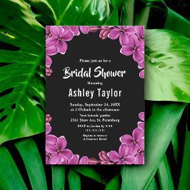 ロマンチックパープルオーキッドブラックフローラブライダルシャワー 招待状
