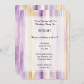 ロマンチックパープルクリームアイリスストライプズ誕生日 招待状 (正面/裏面)