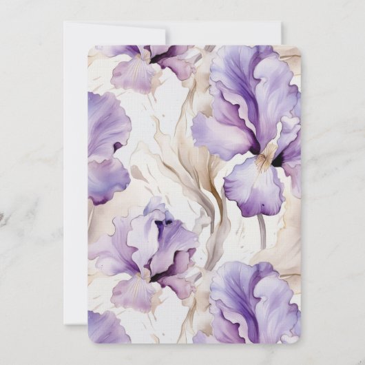ロマンチックパープルクリームアイリスフローラブライダルシャワー 招待状 (裏面)