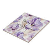 ロマンチックパープルクリームアイリスフローラ美しい引用文 タイル (側面)