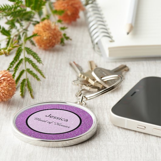 ロマンチックパープルスパークル結婚式の引き出物 キーホルダー (側面)
