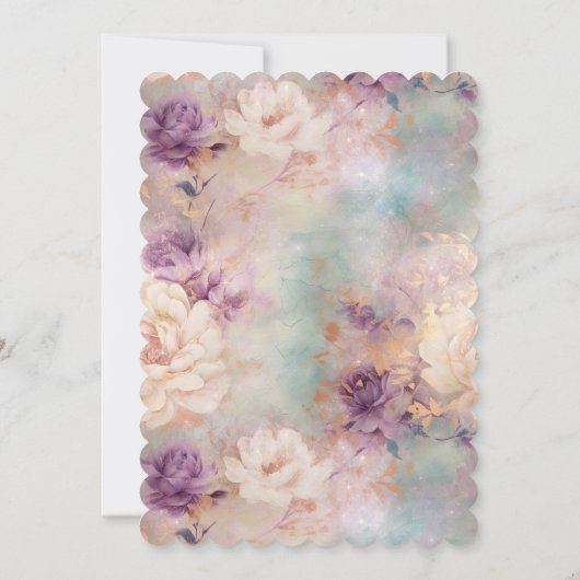 ロマンチックパープルターコイズ赤面フローラ 招待状 (裏面)