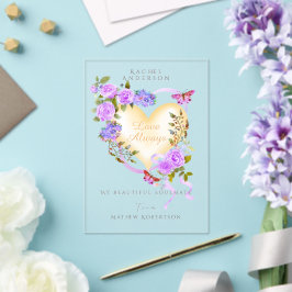 ロマンチックパープルバラバレンタインカード アクリル招待状