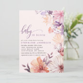 ロマンチックパープルピンクワイルドフラワーベビーイン開花 招待状 (スタンド正面)