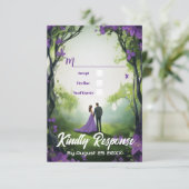 ロマンチックパープルフォレストデザイン結婚のQR RSVPカード (スタンド正面)