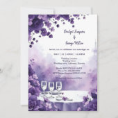 ロマンチックパープルフローラエッフェル結婚タワーズ 招待状 (正面)