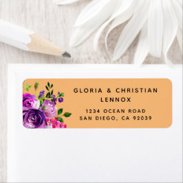 ロマンチックパープルフローラ差出人住所ラベル ラベル