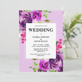 ロマンチックパープルフローラ結婚式招待状 招待状 (スタンド正面)