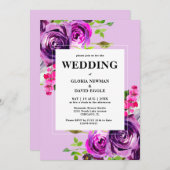 ロマンチックパープルフローラ結婚式招待状 招待状 (正面/裏面)