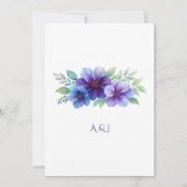 ロマンチックパープルブルーボタニカルウォーター結婚カラー サンキューカード (裏面)