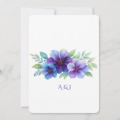 ロマンチックパープルブルーボタニカルウォーター結婚カラー セーブザデート (裏面)