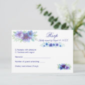 ロマンチックパープルブルーボタニカルウォーター結婚カラー 出欠カード (スタンド正面)