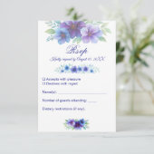 ロマンチックパープルブルーボタニカルウォーター結婚カラー 出欠カード (スタンド正面)
