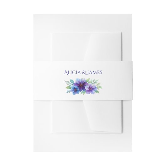 ロマンチックパープルブルーボタニカルウォーター結婚カラー 招待状ベリーバンド (正面例)