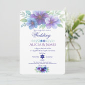 ロマンチックパープルブルーボタニカルウォーター結婚カラー 招待状 (スタンド正面)