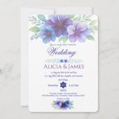ロマンチックパープルブルーボタニカルウォーター結婚カラー 招待状 (正面)
