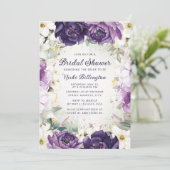 ロマンチックパープルホワイトフローラグリッターブライダルシャワー 招待状 (スタンド正面)