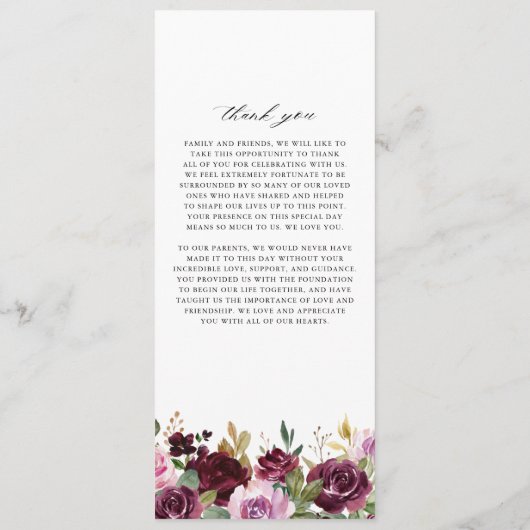 ロマンチックパープル秋フローラ素朴開花結婚ズ プログラム (裏面)