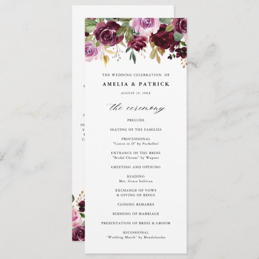ロマンチックパープル秋フローラ素朴開花結婚ズ プログラム (正面/裏面)