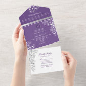 ロマンチックパープル結婚フローラ オールインワン招待状 (貼ってはがせる)