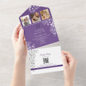 ロマンチックパープル結婚フローラ オールインワン招待状 (貼ってはがせる)