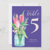 ロマンチックパープル赤面結婚チューリップのテーブル番号 サンキューカード (正面)