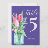 ロマンチックパープル赤面結婚チューリップのテーブル番号 サンキューカード (裏面)