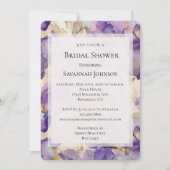 ロマンチックパープル金ゴールドアイリスフローラブライダルシャワー 招待状 (正面)