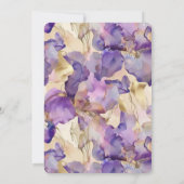 ロマンチックパープル金ゴールドアイリスフローラ誕生日 招待状 (裏面)