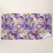 ロマンチックパープル金ゴールドアイリスフローラ ビーチタオル (正面)