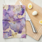 ロマンチックパープル金ゴールドアイリス結婚フローラ キッチンタオル (四つ折り)