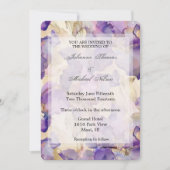ロマンチックパープル金ゴールドアイリス結婚フローラ 招待状 (正面)