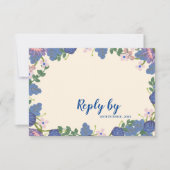 ロマンチックパープル&ブルーかわいらしフローラ結婚ズ 出欠カード (正面)