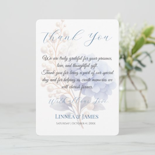 ロマンチックパールアジデンシアブルーワートレカラー結婚ズ サンキューカード (スタンド正面)