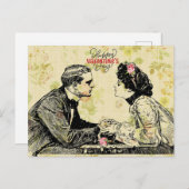 ロマンチックビクトリアンなカップルのバレンタインデー ポストカード (正面/裏面)