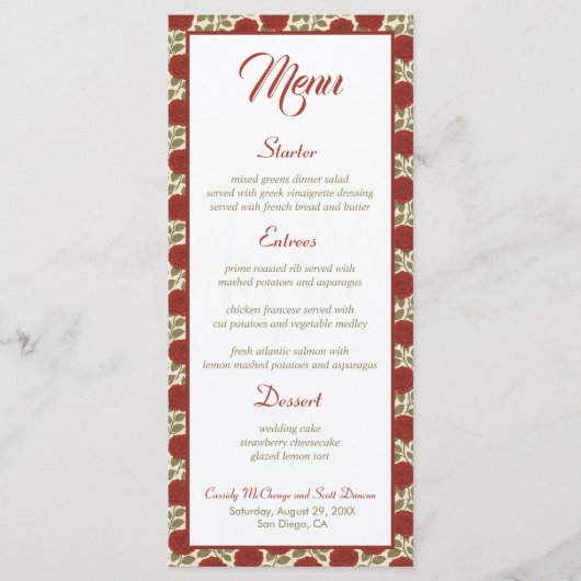 ロマンチックビクトリアンなレッドローズ結婚のメニュー メニュー (正面)