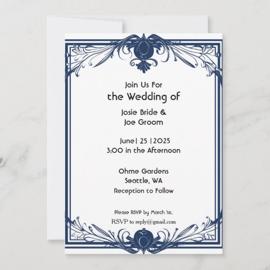 ロマンチックビクトリアンブルー結婚式招待状 招待状 (正面)