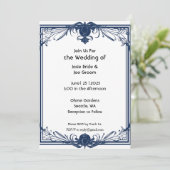 ロマンチックビクトリアンブルー結婚式招待状 招待状 (スタンド正面)